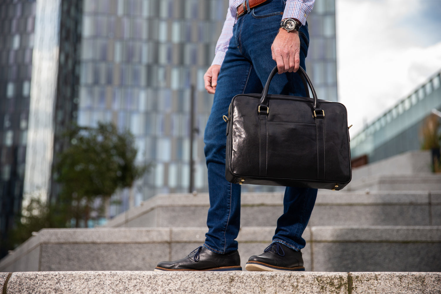 Black Leather Briefcase Lifestyle Image