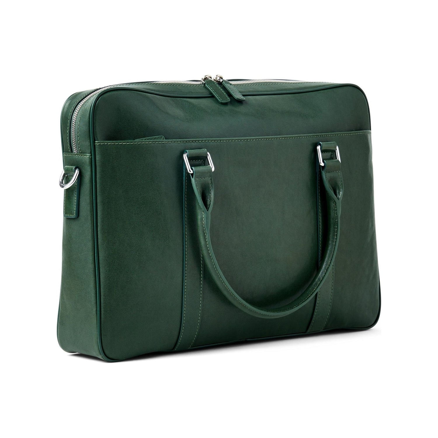 Leather Briefcase - Side Angle View - Colour British Racing Green - Funkin Class Leather Co.