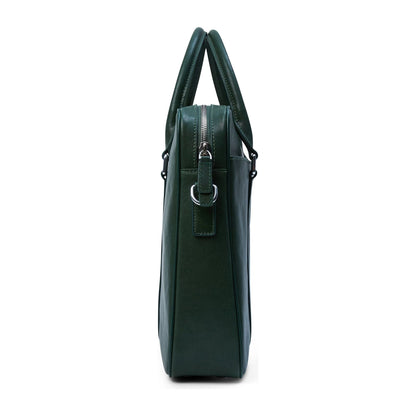 Leather Briefcase - Side Angle View - Colour British Racing Green - Funkin Class Leather Co.