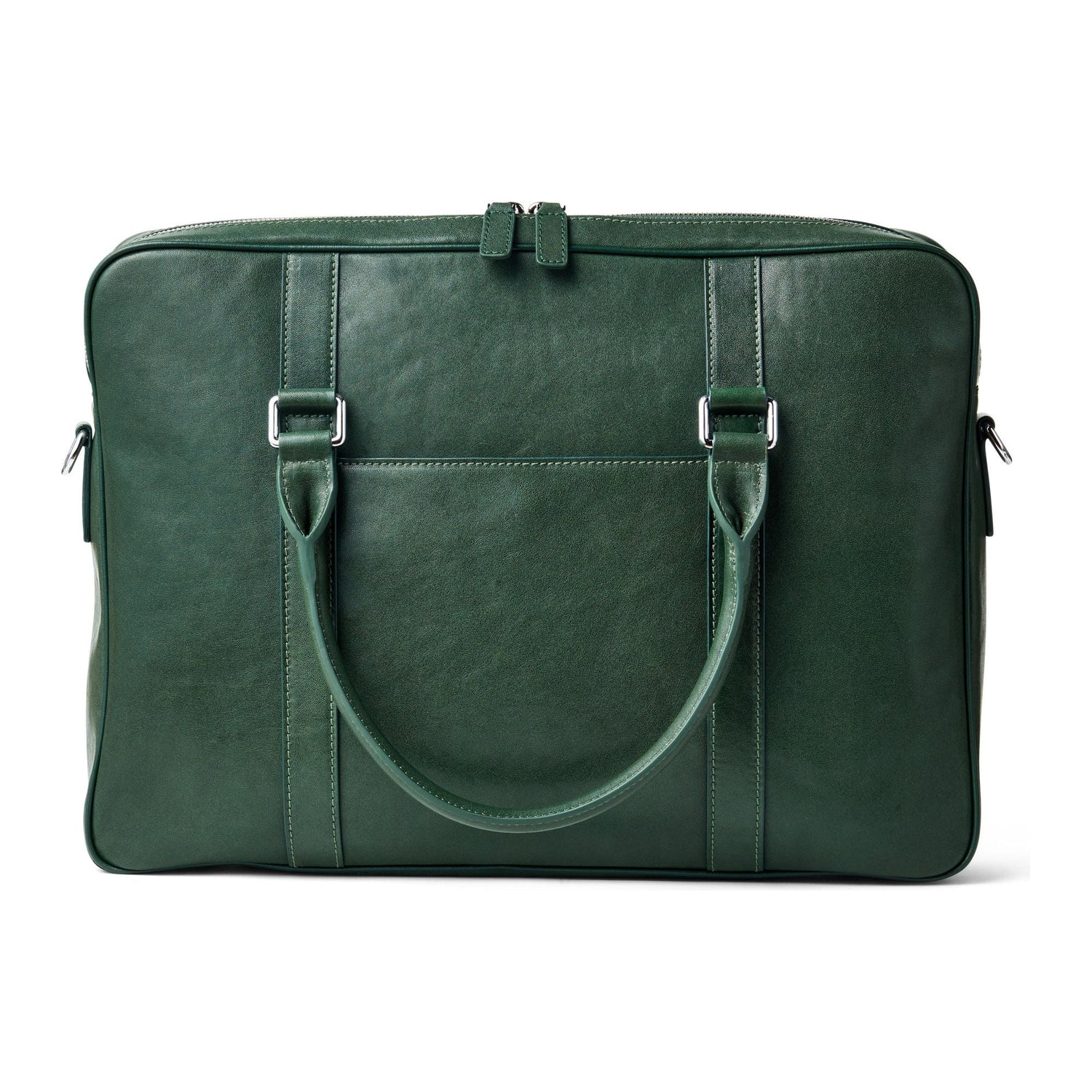 Leather Briefcase - Front View - Colour British Racing Green - Funkin Class Leather Co.