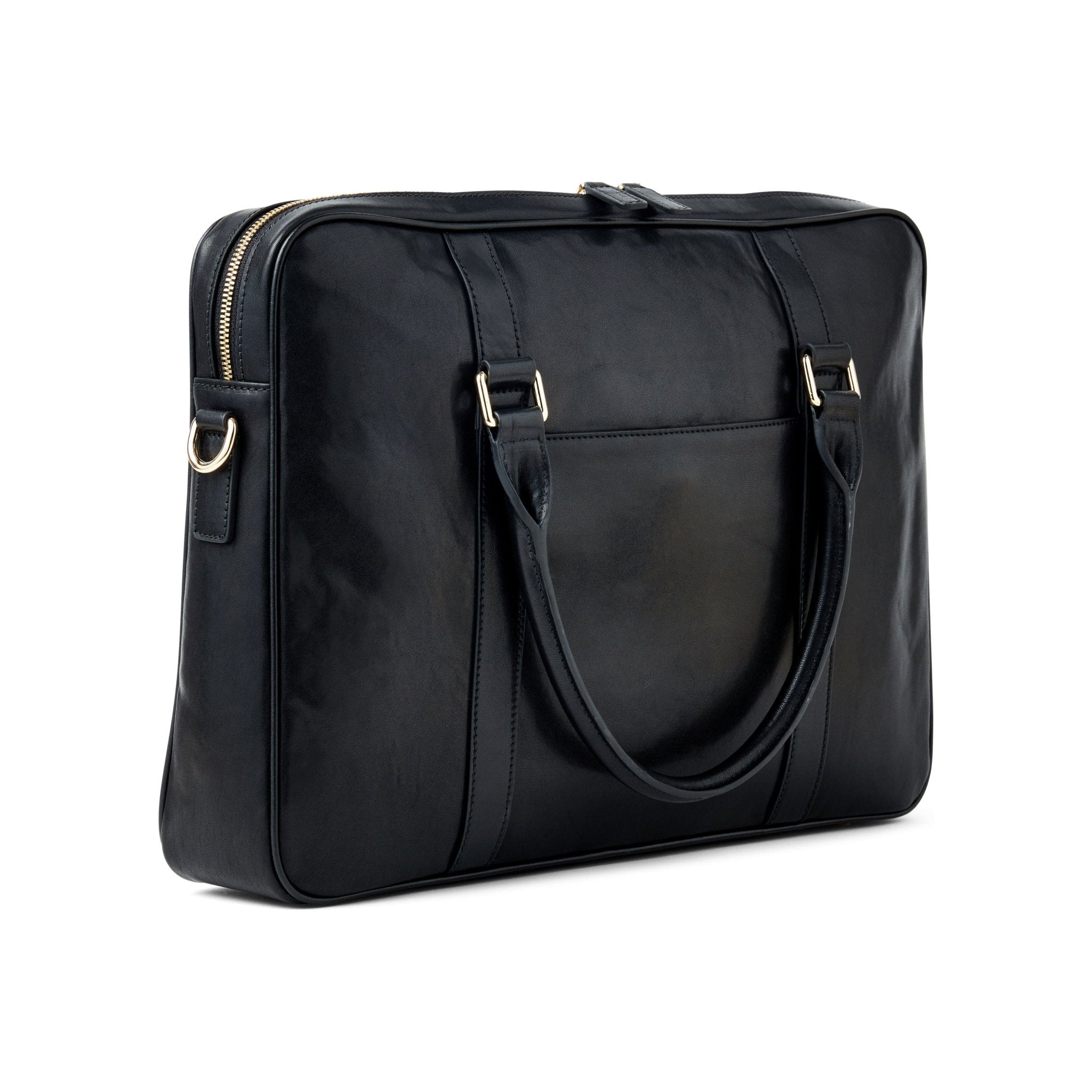 Leather Briefcase - Side Angle View - Colour Black - Funkin Class Leather Co.