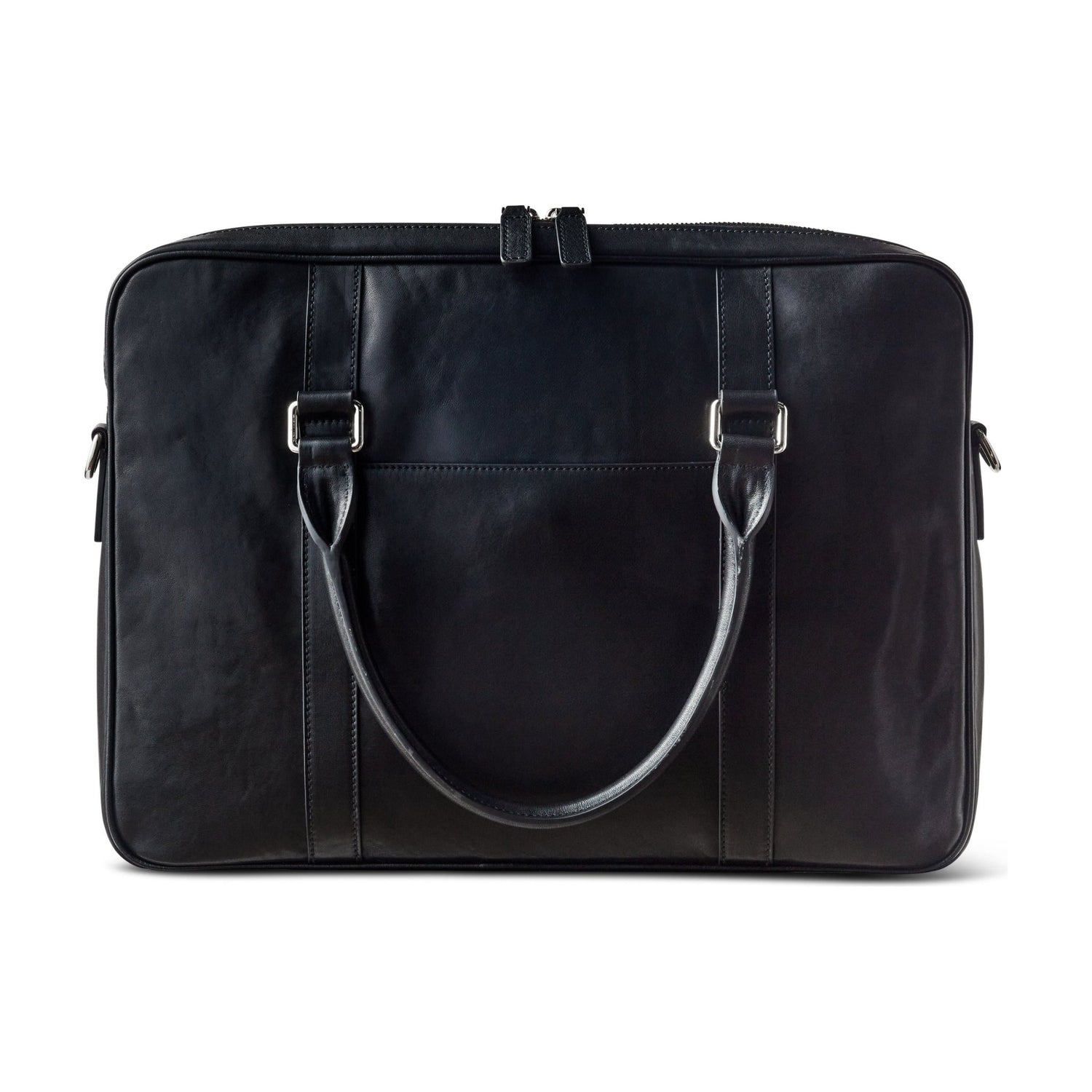 Leather Briefcase - Front View - Colour Black - Funkin Class Leather Co.