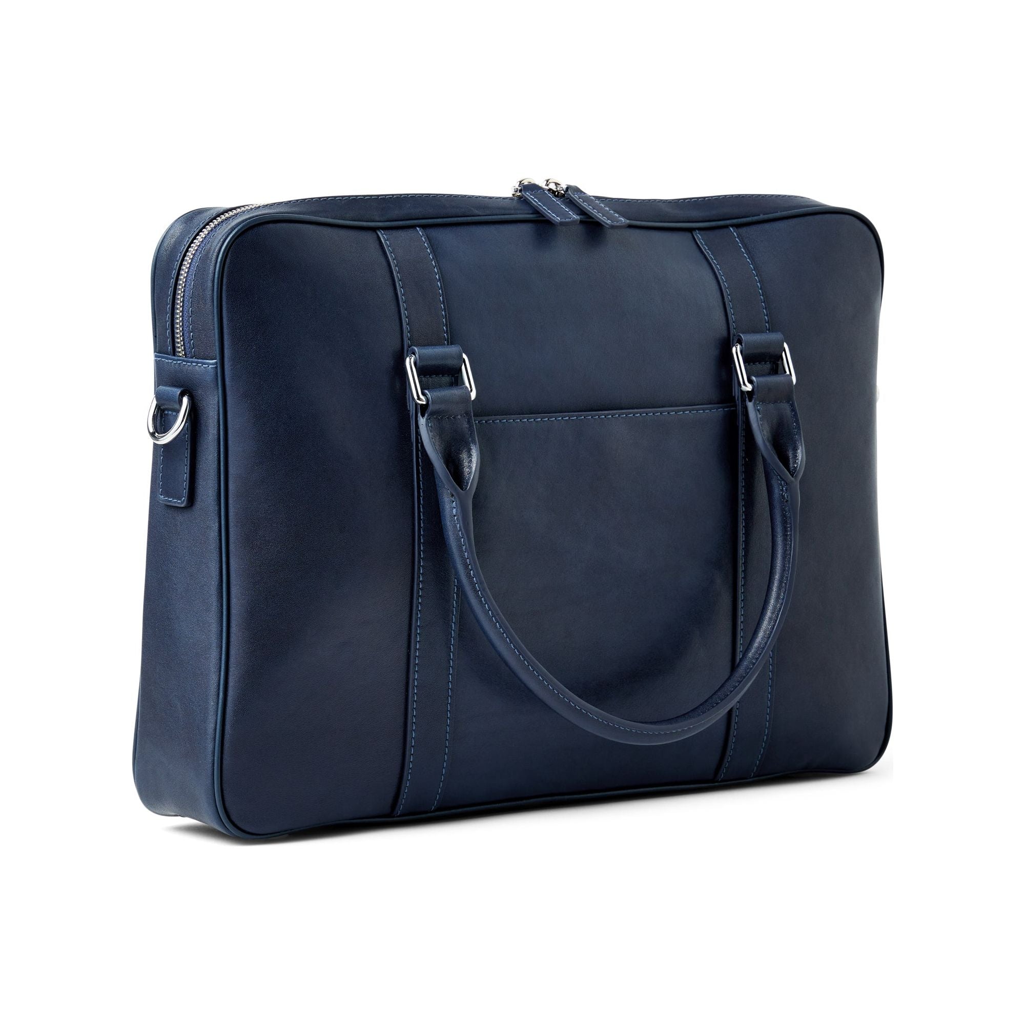 Leather Briefcase - Side Angle View - Colour Navy Blue - Funkin Class Leather Co.